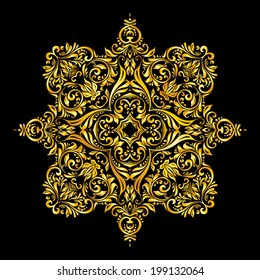 Vector gold elements similar a flowers on black background