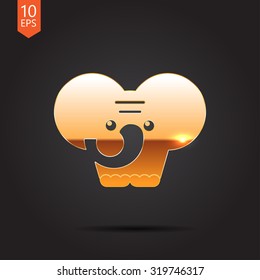 Vector gold elephand icon on dark background 