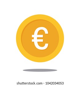 Moeda de euro de ouro vetorial em estilo plano com sombra.