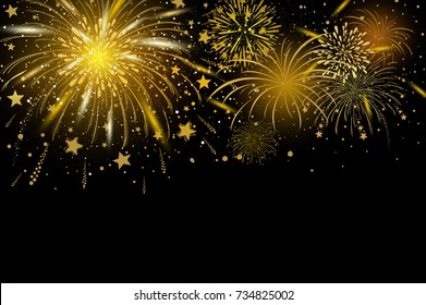 Vector gold fireworks on black background