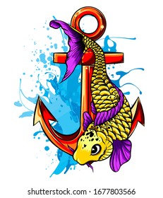 Vector - Pescado dorado, Carassius Auratus, Pescado acuario de agua dulce