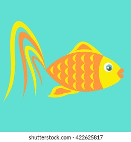 Vector gold fish on turquoise background