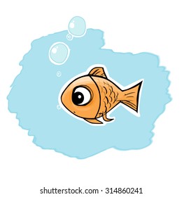 Vector Gold Fish in Sea Ocean Blue Bubbles 