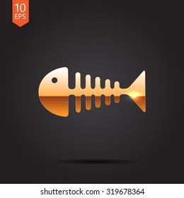 Vector gold fishbone icon on dark background 