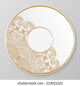 Vector gold floral ornament for decorative plate.