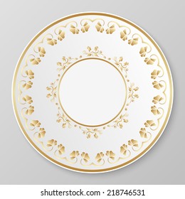 Vector gold floral ornament for decorative plate.