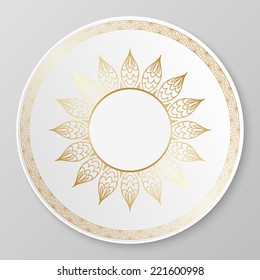 Vector gold floral ornament for decorative plate.
