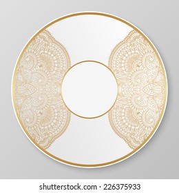 Vector gold floral ornament for decorative plate.