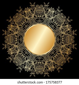 Vector gold floral round ornament with place for text.