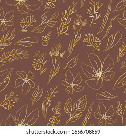 Vector gold floral seamless pattern. Golden flower elements collection - perfect for flower bouquets, wreaths, arrangements, wedding invitations, anniversary, birthday, postcards, greetings, logo.