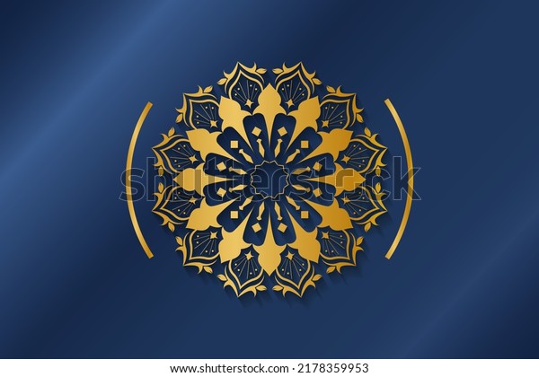 Vector Gold Flower Ornament Blue Background Stock Vector (Royalty Free