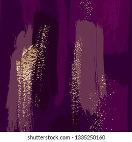 Vector Gold Foil Backgrounds pattern. Modern repetition violet gold glitter texture. Simple grunge brush stroke pattern. Sparkle rock trendy texture