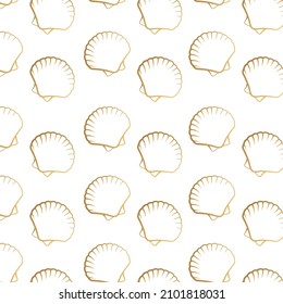 Vector gold foil seashells seamless pattern texture background. Perfect for wallpaper, scrapbooking, special event invitations or decor print.