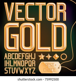 Vector gold font and elements, full alphabet