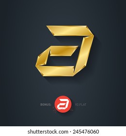Vector gold font, Letter A. Pseudo origami style, including flat version. Elegant Template for company logo. Metallic Design element or icon.