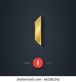 Vector gold font, Letter I. Elegant Template for company logo. Pseudo origami style, including flat version. 3d Metallic Design element or icon.