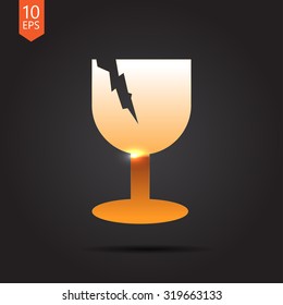 Vector gold fragile icon on dark background 