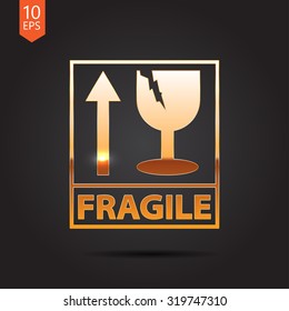 Vector gold fragile icon on dark background 