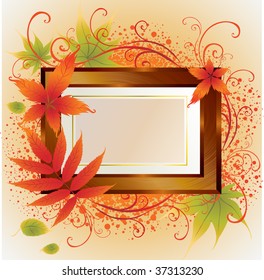 Vector gold frame with colorful Autumn Leafs. Thanksgiving (From my "Floral collection")