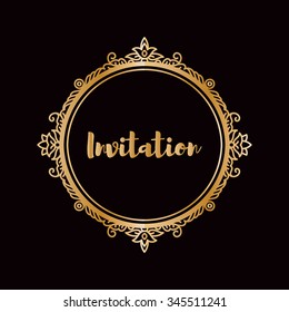 Vector gold frame design element and page decoration. In the hand drawn style. Premium quality, warranty, Baroque and Classical label