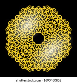 Vector Gold Frame Isolated on White Background. Yellow Metallic Circle. Retro Luxury.