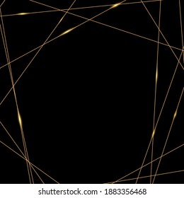 Vector gold frame with light effects. Shining rectangle banner. Isolated on black transparent background. Vector illustration, eps 10.