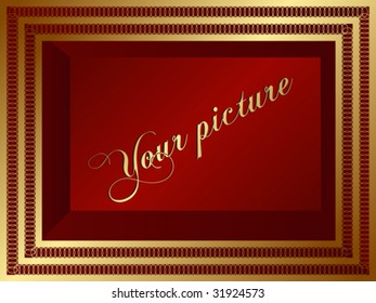Vector gold frame on the picture with red buckground