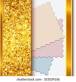 Vector gold frame with shiny golden borders and cutout cards on white background, eps10