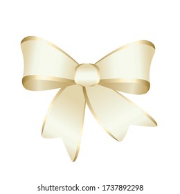 Vector Gold Gift Bow Close up Isolated on White Background