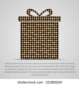 Vector gold gift box. Mosaic, glitter, pallette element.