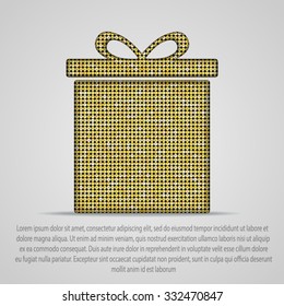 Vector gold gift box. Mosaic, glitter, pallette element.