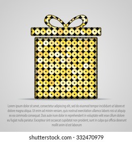Vector gold gift box. Mosaic, glitter, pallette element.