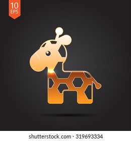Vector gold giraffe icon on dark background 