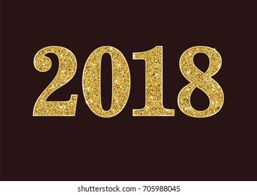 Vector gold glitter 2018 New year greeting card with set of numbers. Creative colorful Christmas illustration. Holiday design on a dark background with sparks. Flyer, poster template for celebration.