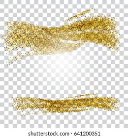Vector gold glitter abstract waves on the background transparency.