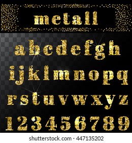Vector gold glitter alphabet. Hand drawn letters.