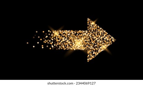 Vector Gold Glitter Arrow on Isolated Background