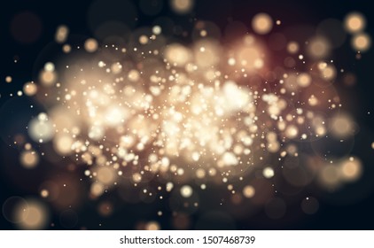 Vector gold glitter backdrop. Transparent falling golden particles. Magic and luxury Christmas or party background design.