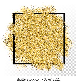 Vector gold glitter background with border frame.