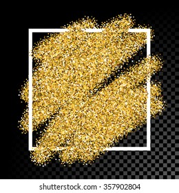 Vector gold glitter background with border frame.