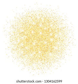 Vector gold glitter confetti circle design element. Golden sparkling glittering border isolated on white background. Party tinsels shimmer, holiday background design, festive frame