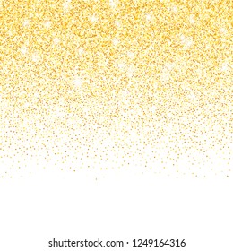 Vector gold glitter confetti dots rain. Golden sparkling glittering border isolated on white background. Party tinsels shimmer, holiday background design, festive frame