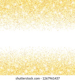 Vector gold glitter confetti dots rain. Golden sparkling glittering border isolated on white background. Party tinsels shimmer, holiday background design, festive frame