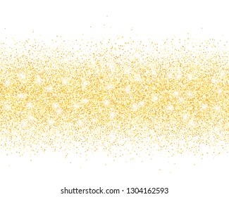 Vector gold glitter confetti dots rain. Golden sparkling glittering border isolated on white background. Party tinsels shimmer, holiday background design, festive frame