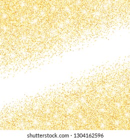 Vector gold glitter confetti dots rain. Golden sparkling glittering border isolated on white background. Party tinsels shimmer, holiday background design, festive frame