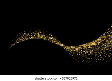 Vector Gold Glitter Confetti Wave On Black Background