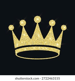 Corona de oro Vector brillante, tiara real. Emblema de chispa de lujo en negro. Icono de la corona del brillo del oro para la reina y el rey. Clipart de la corona del brillo del oro, logotipo de lujo de la tiara, joya brillante