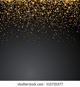 Vector gold glitter glow sparkling particles on transparent background