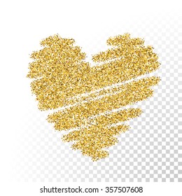 Vector gold glitter heart. Love concept card background for Valentine's day