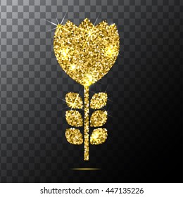 Vector gold glitter isolated flower on a transparent background. Trendy texture.